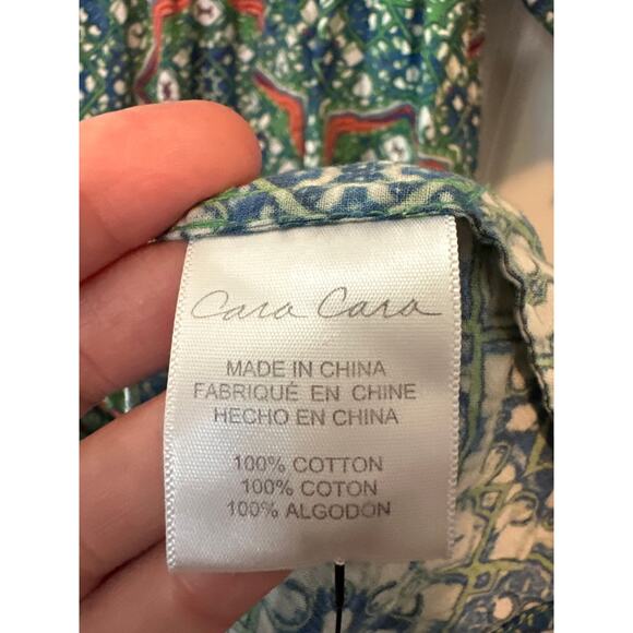 Cara Cara Moroccan Tile Teal Jazzy Midi Dress Size Large Boho Smocked Dress - Picture 12 of 12